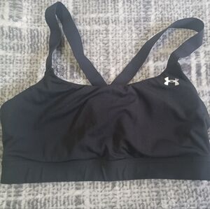 Under Armour Mid Crossback Black Compression Sports Bra Sz L w/ removable pads